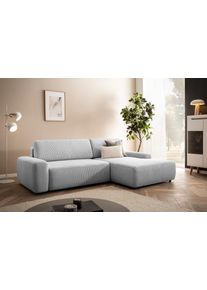 Ecksofa Home Affaire "TORGE (264cm), Schlafsofa in Cord, Samtvelours o Struktur fein, L-Form", grau (hellgrau), B:264cm H:82cm T:162cm, 100% Polyester, Sofas, Ecksofa, Schlaffunktion, Bettkasten, Liegefl&auml;che: 125/210 cm