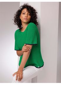 Kurzarmpullover CREATION L PREMIUM "Lyocell-Baumwoll-Pullover", Damen, Gr. 46, gr&uuml;n (grasgr&uuml;n), 70% Lyocell, 30% Baumwolle, unifarben, Pullover Kurzarmpullover