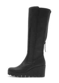Stiefel Gabor, Damen, Gr. 40, Normalschaft, schwarz, Kalbsleder, Textil, unifarben, Schuhe Stiefel, Keilabsatz, Langschaftstiefel mit zwei Rei&szlig;verschl&uuml;ssen