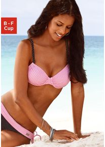 B&uuml;gel-Bikini-Top Buffalo "Florida", Damen, Gr. 44, Cup D, rosa (rosa, schwarz), Polyamid, kariert, kontrastfarbene Details, Bikini-Oberteile B&uuml;gel-Bikini-Top, verstellbare Doppeltr&auml;ger, seitlich zu raffen, Mix-Kini