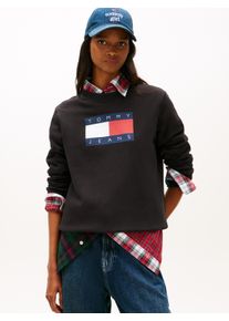 Sweatshirt Tommy Jeans "TJW REG TJ FLAG CREW", Damen, Gr. S (36), schwarz, Sweatware, Obermaterial: 100% Baumwolle, bedruckt, regular fit, Rundhals, Rippb&uuml;ndchen, Sweatshirts Sweatshirt