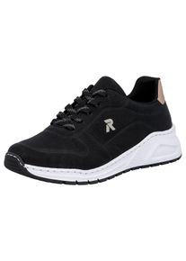 Sneaker Rieker, Damen, Gr. 39, Textil, schwarz (schwarz, kupferfarben), Nubuklederimitat, unifarben mit Farbeinsatz, Schuhe Sneaker, mit MemoSoft-Innensohle, Freizeitschuh, Halbschuh, Schn&uuml;rschuh