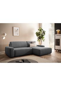 Ecksofa Home Affaire "TORGE (264cm), Schlafsofa in Cord, Samtvelours o Struktur fein, L-Form", grau (anthrazit), B:264cm H:82cm T:162cm, 100% Polyester, Sofas, Ecksofa, Schlaffunktion, Bettkasten, Liegefl&auml;che: 125/210 cm