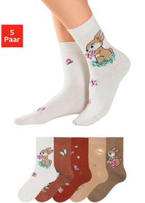H.I.S. Basicsocken H.I.S, M&auml;dchen, Gr. 31-34, braun (1x ecru, 1x rostorange, 1x rostbraun, 1x dunkelbeige, 1x hellbraun), Baumwollmischung, gemustert, elastisch, Socken Basicsocken, mit Hasen Motiven