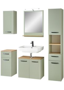 Badm&ouml;bel-Set SAPHIR "Quickset 500, Waschbeckenunterschrank mit Spiegel", gr&uuml;n (salbei nachbildung), B:126,6cm H:200cm T:32,2cm, Holzwerkstoff, Kastenm&ouml;bel-Sets, Badm&ouml;bel-Set, Badezimmer-Set mit Unterschrank, Hochschrank und H&auml;ngeschrank
