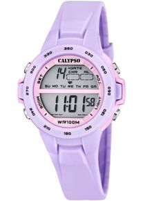 Chronograph Calypso Watches "Junior Collection", lila (flieder), Armbanduhren, Damen, flieder, Chronograph, Kinderuhr,Damenuhr,Quarzuhr,Armbanduhr,Digitaluhr, bis 10 bar wasserd.