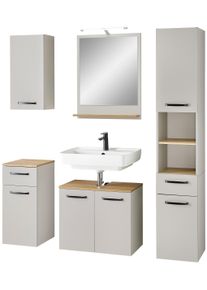 Badm&ouml;bel-Set SAPHIR "Quickset 500, Waschbeckenunterschrank mit Spiegel", beige (kaschmir), B:126,6cm H:200cm T:32,2cm, Holzwerkstoff, Kastenm&ouml;bel-Sets, Badm&ouml;bel-Set, Badezimmer-Set mit Unterschrank, Hochschrank und H&auml;ngeschrank