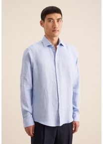 Businesshemd Seidensticker "Regular", Herren, Gr. XL43, normale &Auml;rmell&auml;ngen, blau, 100% Leinen, unifarben, regular fit, 2-Knopf-Manschette, Hemden Businesshemd, Regular 1/1 Kentkragen Uni