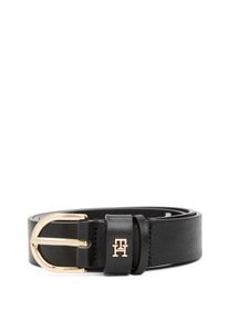 Lederg&uuml;rtel Tommy Hilfiger "ESSENTIAL EFFORTLESS 2.5 cm breit GOLD", Damen, Gr. 110, schwarz, Rindsleder, unifarben, G&uuml;rtel Lederg&uuml;rtel, Logoemblem, weiche Haptik, ovale Einfachdornschlie&szlig;e