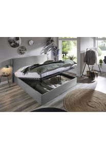 Bettgestell "Melody", grau (hellgrau), B:182cm H:107cm L:213cm, Bettgestell und seitliche Einfassung der Matratzen: Strukturstoff, 100% Polyester, ATLANTIC HOME COLLECTION, Betten, Bettgestell, mit Bettkasten und Lattenrost