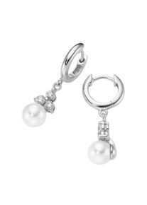 Paar Creolen Firetti "Schmuck Geschenk Silber 925 Ohrschmuck Ohrringe", silber (silberfarben, kristallwei&szlig;, wei&szlig;, kristallwei&szlig;), Ohrringe, Damen, 6mm, Perlen Silber 925 (Sterlingsilber), Perlen, Silber 925 (Sterlingsilber), Paar Creolen, mit Zirkonia (synth.) - mit Muschelperle