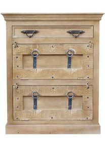 Schuhschrank Sit "Daipur", beige (natur, antikgrau), B:85cm H:102cm T:45cm, Massivholz, Schr&auml;nke, Schuhschrank, geschnitzte Verzierungen