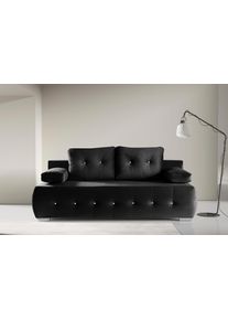 Schlafsofa WERK2 "Monaco Design Bettsofa, pflegeleichter Samtoptik Bezug, Breite 205cm", schwarz, B:205cm H:90cm T:105cm, 100% Polyester, Sofas, Schlafsofa, 2-Sitzer Schlafcouch mit Bettkasten & funkelnden Ziersteinchen