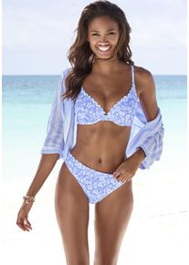 B&uuml;gel-Bikini-Top Vivance "Leni", Damen, Gr. 38, Cup B, blau (himmelblau, wei&szlig;), Microfaser, bedruckt, floral, Bikini-Oberteile B&uuml;gel-Bikini-Top, mit gelaserter Wellenkante
