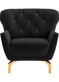 Sit & More Sessel SIT & MORE "Orient 3", schwarz, B:90cm H:89cm T:88cm, 100% Polyester, Sessel, Sessel, inkl. 1 Zierkissen mit Strass-Stein, goldfarbene Metallf&uuml;&szlig;e
