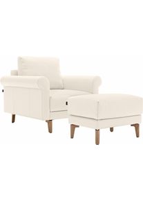 Sessel "CR.450, Designsessel, Loungesessel", wei&szlig; (perlwei&szlig; 534, 12), B:88cm H:85cm T:95cm, NaturLEDER OSKAR (echtes Rindsleder);Chenille COCO (72% Polyester 15% Baumwolle 13% Polyacryl), CREATION BY ROLF BENZ, Sessel, Sessel, modern Landhaus, mit tollem Sitzkomfort, Breite 88 cm, Fu&szlig; Nussbaum