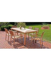 Garten-Essgruppe Garden Pleasure "FLORENCE", braun (champagner, braun, braun, champagner), B:300cm H:85cm T:392cm, Aluminium, Kunststoff, Sitzm&ouml;bel-Sets, Garten-Essgruppe, mit platzsparenden Stapelst&uuml;hlen