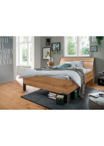 Futonbett Wiemann "Monaco, 4-fache Liegeh&ouml;henverstellung", braun (bianco, eiche, nachbildung, leisten in schiefer), B:99cm L:218cm, Betten, Futonbett, mit stilvollem Holzkopfteil, Made in Germany