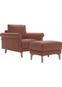 Sessel "CR.450, Designsessel, Loungesessel", braun (signalbraun 534, 44), B:88cm H:85cm T:95cm, NaturLEDER OSKAR (echtes Rindsleder);Chenille COCO (72% Polyester 15% Baumwolle 13% Polyacryl), CREATION BY ROLF BENZ, Sessel, Sessel, modern Landhaus, mit tollem Sitzkomfort, Breite 88 cm, Fu&szlig; Nussbaum