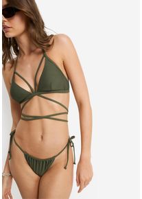 Triangel-Bikini-Top LSCN BY LASCANA "Gina", Damen, Gr. 32, Cup C/D, gr&uuml;n (oliv), Recycling-Polyamid, unifarben, Bikini-Oberteile Triangel-Bikini-Top, mit langem Bindeband