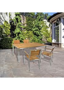 Garten-Essgruppe Garden Pleasure "DENVER", braun (braun, silberfarben, braun, silberfarben), B:280cm H:86cm T:180cm, Edelstahl, FSC-zertifiziertes Massivholz, Sitzm&ouml;bel-Sets, Garten-Essgruppe, stapelbar