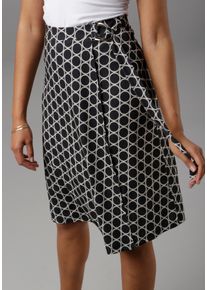 Wickelrock Aniston SELECTED, Damen, Gr. 46, blau (marine, grau), Jersey, Obermaterial: 95% Polyester, 5% Elasthan, bedruckt, gemustert, figurumspielend knielang, R&ouml;cke Wickelrock, mit modischer Schnalle, Topseller