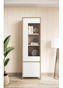 Vitrine Home Affaire "Stranda, Hochschrank im Scandi-Style, moderne Glasvitrine", wei&szlig; (wei&szlig; skandi eiche), B:58cm H:195cm T:39cm, FSC-zertifizierter Holzwerkstoff, Schr&auml;nke, Vitrine, Rahmenoptik, ausreichend Stauraum, vielseitig einsetzbar, 58 cm breit