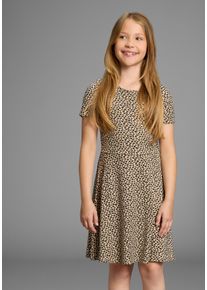 Jerseykleid Kidsworld "Shirtkleid in Leo-Musterung", M&auml;dchen, Gr. 152/158, N-Gr, Kurzarm, Jersey, gemustert leo, Jersey, Obermaterial: 95% Viskose, 5% Elasthan, figurumspielend knielang, Rundhals, Kleider Jerseykleid, Shirtkleid in Leo-Optik, unten austestellt