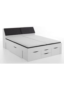 Stauraumbett Relita "Maxi", wei&szlig;, B:185cm H:103,8cm L:237,5cm, Bezug Kopfteil: 100% Polyester, Betten, Stauraumbett, mit Schubladen und Stauraum im Kopfteil