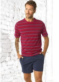 H.I.S. Pyjama H.I.S, Herren, Gr. 56/58 (XL), rot (rot, navy), Single Jersey, Obermaterial: 60% Baumwolle, 40% Polyester, gestreift, Basic, bequem kurz, Rundhals, abgesteppte Kante, Homewear-Sets Pyjama, Schlafanzug mit garngef&auml;rbten Streifen