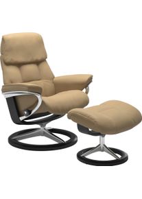 Relaxsessel stressless "Ruby", beige (sand paloma), B:76cm H:100cm T:75cm, Leder PALOMA: durchgef&auml;rbtes Semianilin-M&ouml;belleder;Leder BATICK: durchgef&auml;rbtes und genarbtes M&ouml;belleder, Sessel, Relaxsessel, mit Signature Base, Gr&ouml;&szlig;e S, Gestell Eiche, Wenge, Braun & Schwarz