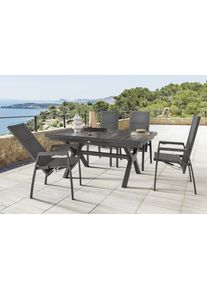 Garten-Essgruppe Destiny "COSTA GARDA", grau (anthrazit), Synchron-Auszug, Sitzm&ouml;bel-Sets, Garten-Essgruppe, 4 Hochlehner Textilene, 1 Ausziehtisch 160/210x100 cm