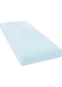 Spannbettlaken Janine "MAKO-FEINJERSEY 5007", blau (hellblau), L:200cm, Mako-Jersey, Obermaterial: 100% Baumwolle, Bettlaken, Spannbettlaken, aus 100% Baumwolle, f&uuml;r Matratzen bis 26 cm H&ouml;he
