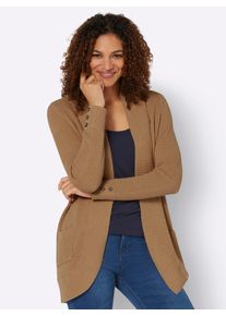 Strickjacke Casual Looks, Damen, Gr. 46, braun (camel), 50% Baumwolle, 50% Polyacryl, unifarben, Strickjacken Strickjacke