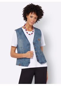 Jeansweste Casual Looks, Damen, Gr. 36, blau (blau, bleached), 81% Baumwolle, 17% Polyester, 2% Elasthan, unifarben, Westen Jeansweste