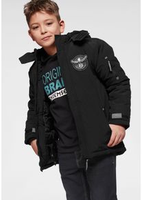 Schneejacke Chiemsee, Jungen, Gr. 128/134, schwarz, Web, Obermaterial: 100% Polyester. Futter: 100% Polyester. Kapuzenfutter: 100% Polyester. Wattierung: 100% Polyester, unifarben, Basic, mit Klettverschluss, Jacken Schneejacke, mit abnehmbarer Kapuze und reflektierenden Details, Topseller