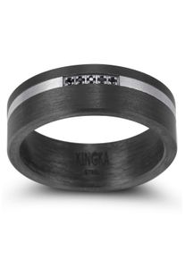 Partnerring Kingka "Carbon" Gr. 56, grau (schwarz, edelstahlfarben), Fingerringe, Damen, 56, Carbon Edelstahl, 8mm, Carbon, Edelstahl, Partnerring, mit Zirkonia (synth.)