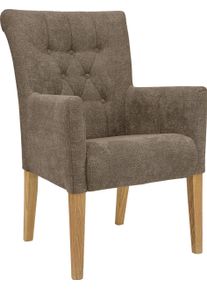 Esszimmerstuhl Home Affaire "King", braun (braun, natur), B:60cm H:92cm T:65cm, Polyester, St&uuml;hle, Esszimmerstuhl, Armlehnstuhl mit Knopfheftung, Polsterstuhl