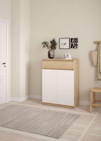 Schuhschrank Inosign "Naia Schuhaufbewahrung, Schuhkommode, Schuhregal, Garderobenschrank", wei&szlig; (jackson hickory, wei&szlig;), B:80,4cm H:111,3cm, Holzwerkstoff, Schr&auml;nke, Schuhschrank, mit 2 T&uuml;ren und 4 Einlegeb&ouml;den, 1 Schublade, Breite 80 cm