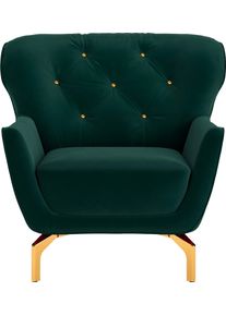 Sit & More Sessel SIT & MORE "Orient 3", gr&uuml;n (dunkelgr&uuml;n), B:90cm H:89cm T:88cm, 100% Polyester, Sessel, Sessel, inkl. 1 Zierkissen mit Strass-Stein, goldfarbene Metallf&uuml;&szlig;e