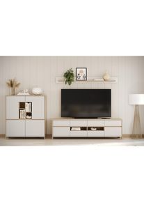 Wohnwand Home Affaire "Stranda, moderne Anbauwand, Komplettset im Scandi-Style", wei&szlig; (wei&szlig; skandi eiche), B:319cm, Holzwerkstoff, Kastenm&ouml;bel-Sets, Wohnwand, enth&auml;lt Lowboard, Highboard und Wandboard, 324 cm breit