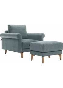 Sessel "CR.450, Designsessel, Loungesessel", grau (wasserblau, steingrau 044, 72), B:88cm H:85cm T:95cm, NaturLEDER OSKAR (echtes Rindsleder);Chenille COCO (72% Polyester 15% Baumwolle 13% Polyacryl), CREATION BY ROLF BENZ, Sessel, Sessel, modern Landhaus, mit tollem Sitzkomfort, Breite 88 cm, Fu&szlig; Nussbaum