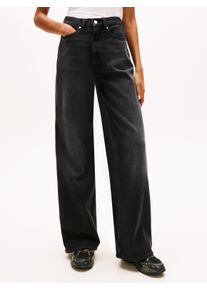 Loose-fit-Jeans Tommy Jeans "CLAIRE HR WD", Damen, Gr. 28, L&auml;nge 30, schwarz (denim schwarz), Denim/Jeans, Obermaterial: 99% Baumwolle, 1% Elasthan, Abriebeffekte, weit kn&ouml;chellang, Jeans Loose-fit-Jeans