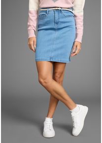 Jeansrock Arizona "Ultra-Stretch", Damen, Gr. 34, blau (bleached), Denim/Jeans, Obermaterial: 74% Baumwolle, 24% Polyester, 2% Elasthan, Basic, kniefrei, R&ouml;cke Jeansrock, extra eng geschnitten