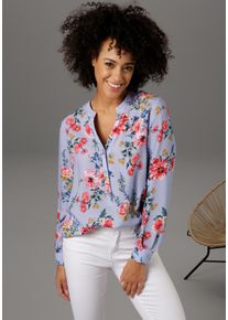 Schlupfbluse Aniston CASUAL, Damen, Gr. 36, bunt (hellblau, rot, rosa, wollwei&szlig;, gr&uuml;n, royalblau, mais, bordeaux), Web, Obermaterial: 100% Viskose, bedruckt, gebl&uuml;mt, figurumspielend Po-bedeckend, V-Ausschnitt, 1-Knopf-Manschette, Blusen Schlupfbluse, mit farbenfrohem Blumendruck