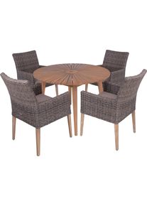 Garten-Essgruppe Garden Pleasure "Tischgruppe &raquo;FREMONT/NORVELL Set 01&laquo;", braun (hellbraun, schwarz), Aluminium, FSC-zertifizierter Holzwerkstoff, Wicker/Kunststoffgeflecht, Sitzm&ouml;bel-Sets, Garten-Essgruppe, 4 Sessel, Tisch LxB: 110x110 cm, inkl Auflagen