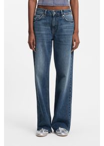 Loose-fit-Jeans HUGO BLUE "Gamala", Damen, Gr. 26, L&auml;nge 34, medium blau 422, Denim/Jeans, Obermaterial: 100% Baumwolle, unifarben, loose fit lang, Jeans Loose-fit-Jeans, mit ausgefranstem Saum, Baggy-Fit