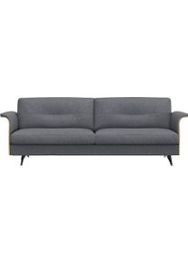 3-Sitzer FLEXLUX "Glow Designsofa, bequem und komfortabel durch hochwertigen Sitzaufbau", blau (navy blau), B:224cm H:81cm T:91cm, 62% Polyester/17%Baumwolle/14%Viscose/7%Leinen, Sofas, 3-Sitzer, Skandinavisches Design, hochwertige Verarbeitung, Armlehne walnuss