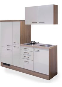 K&uuml;chenzeile Flex-Well "Nepal", beige (k&uuml;che: natur, front: kaschmir glanz, korpus: sonoma eiche, arbeitsplatte: sonoma eiche), B:190cm H:200cm T:60cm, Komplettk&uuml;chen-Sets, K&uuml;chenzeile, Gesamtbreite 190 cm, mit Apothekerschrank, mit Einbau-K&uuml;hlschrank etc.