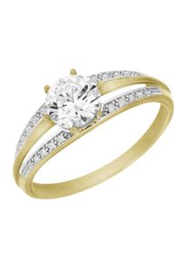 Goldring Firetti "Schmuck Geschenk Gold 333 in Bicolor-Optik" Gr. 17, gelb (gelbgoldfarben, wei&szlig;goldfarben, kristallwei&szlig;), Fingerringe, Damen, 17, Gelbgold 333, 2,1mm, Goldring, mit Zirkonia (synth.)